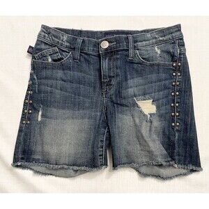 Rock & Republic Jean Shorts Size 4 28” Bumpershoot Distressed Edges Denim Studs